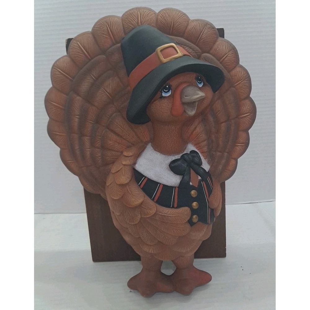 Hand Painted Ceramic Pilgrim Turkey Wall Decor Wall Mount Thanksgiving 13.5"